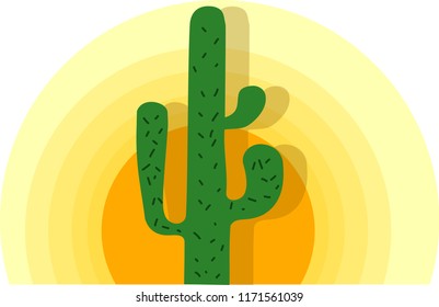 Landscape of the desert with cactus. Cactuses in mexico desert sketch vector illustration. Flat design. Cactus and sun