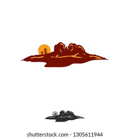 Landscape with desert and cactus at sunset. Vector illustration EPS.8 EPS.10