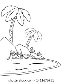 landscape desert cartoon in black and white
