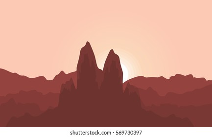Landscape of desert and cliff silhouettes vector illustration