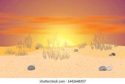 landscape of desert with clouds on the sky in sunset