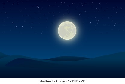 landscape of desert in the full moon night