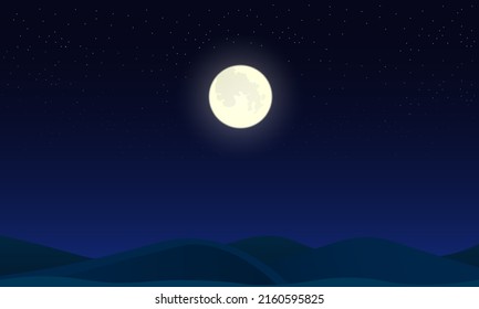 landscape of desert in the full moon night