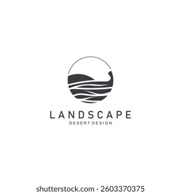 Landscape Desert line art outline minimalist logo vector illustration design
