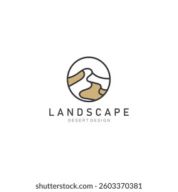 Landscape Desert line art outline minimalist logo vector illustration design
