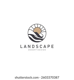 Landscape Desert line art outline minimalist logo vector illustration design