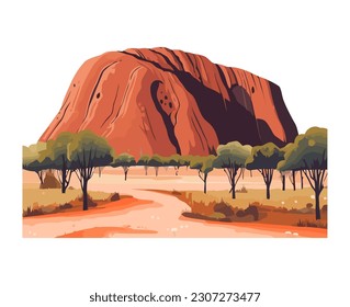 landscape desert, mountain and tree icon isolated