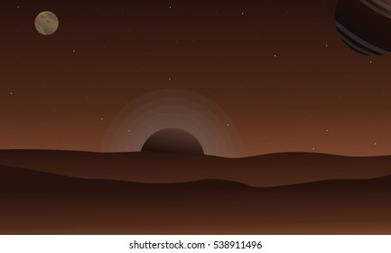 Landscape of desert with planet background