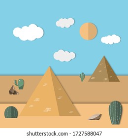 Landscape of the desert. Pyramid desert background. Vector illustration