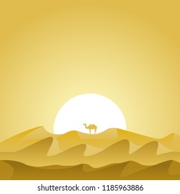 Landscape of the desert with silhouettes of camel