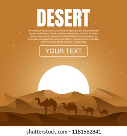 Landscape of the desert with silhouettes of camels