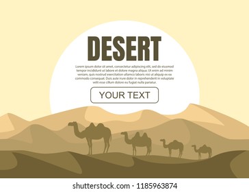 Landscape of the desert with silhouettes of camels