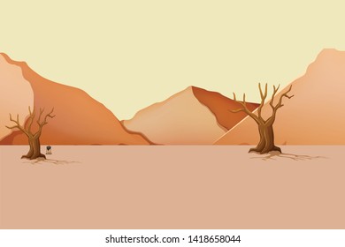 Landscape with desert and trees, background of mountain landscape Graphic illustration - vector