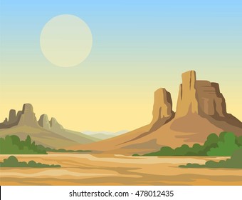 landscape of the desert. Vector illustration.