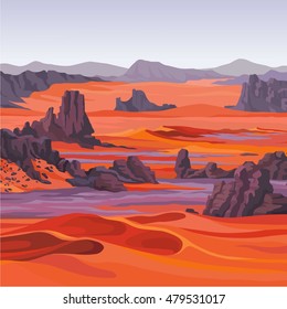 landscape of the desert. Vector illustration.
