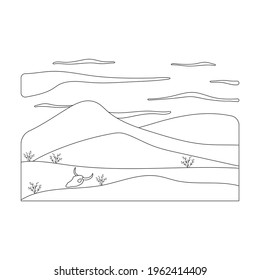 Landscape desert vector outline icon. Vector illustration desert sand on white background. Isolated outline illustration icon of sand landscape.