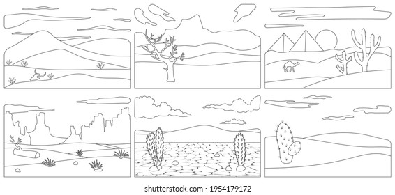 Landscape of desert vector outline set icon. Isolated outline set icon sahara.Vector illustration landscape of desert on white background.