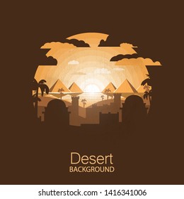 landscape desert.Arabic city in the dry desert.Negative space illustration