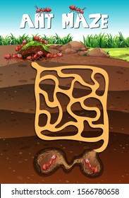 Landscape design with ants underground illustration