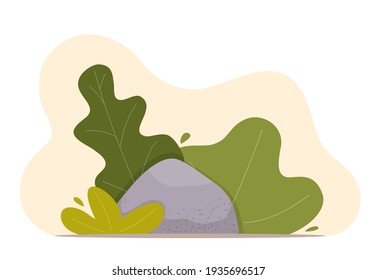 Composición de diseño paisajístico con arbustos y piedra. Composición floral personalizada para tarjetas de felicitación, banner, volante, aplicación, sitio web sobre temas de diseño ecológico, botánico, paisajístico. Ilustración del vector