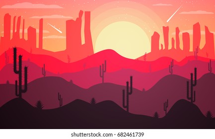 Landscape design of the desert with cacti
