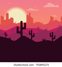 Landscape design of the desert with cacti