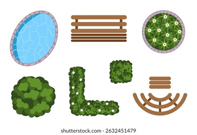 landscape design elements decoration isolated set. Vector flat cartoon graphic design illustration	