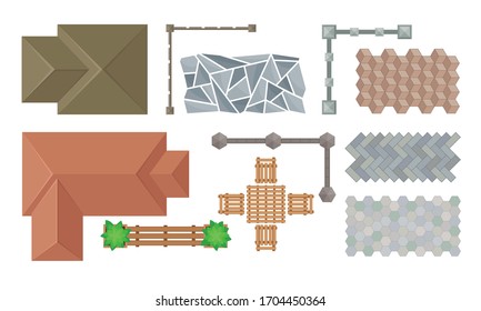 Landscape Design Elements with Stone Setting and Pergola Vector Set