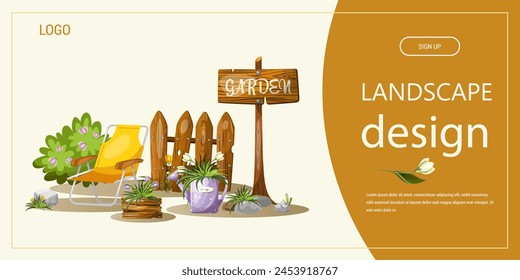 Landscape design flyer card. Isolate, clipart, hand drawing, vector illustration