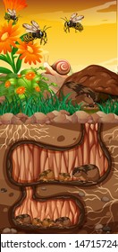 Landscape design with groundhogs and bees illustration