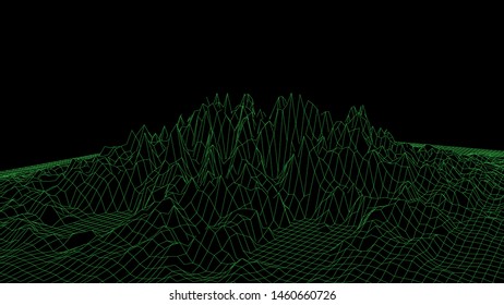 Landscape design of mountains. Wireframe landscape 3d. Vector illustration.