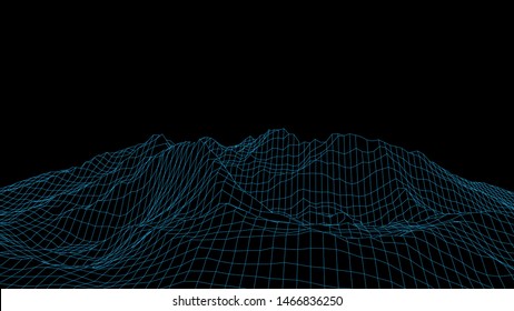 Landscape design of mountains. Wireframe landscape 3d. Vector illustration.