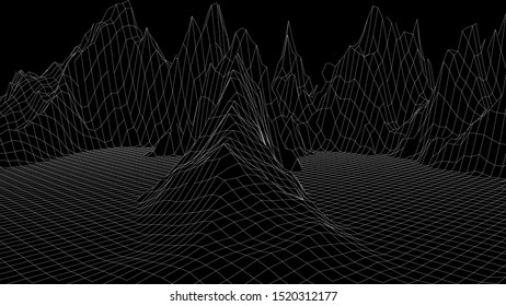 Landscape design of mountains. Wireframe landscape 3d. Vector illustration.