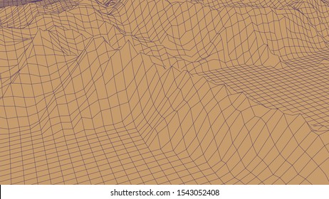 Landscape design of mountains. Wireframe landscape 3d. Vector illustration.