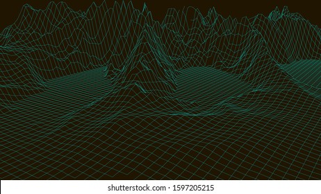 Landscape design of mountains. Wireframe landscape 3d. illustration.