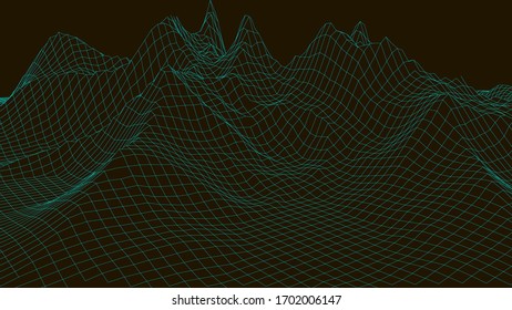 Landscape design of mountains. Wireframe landscape 3d. Vector illustration.