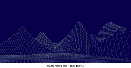 Landscape design of mountains. Wireframe landscape 3d. illustration.