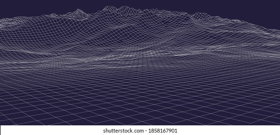 Diseño paisajístico de las montañas. Ilustración 3d del paisaje de la estructura alambrada.