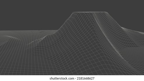 Landscape design of mountains. Wireframe landscape 3d illustration.