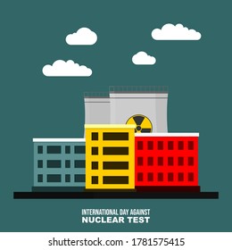 Landscape design of Nuclear Power Plant vector illustration. Good template for nuclear design.