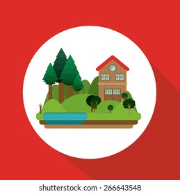 Landscape design over red background, vector illustration