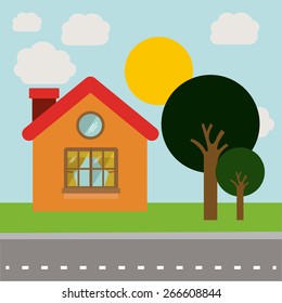 Landscape design over sky background, vector illustration