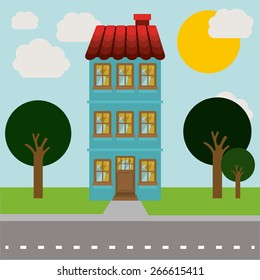 Landscape design over sky background, vector illustration