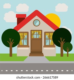 Landscape design over sky background, vector illustration