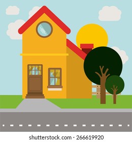 Landscape design over sky background, vector illustration