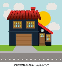 Landscape design over sky background, vector illustration