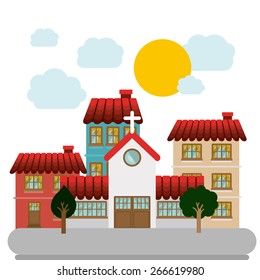 Landscape design over sky background, vector illustration
