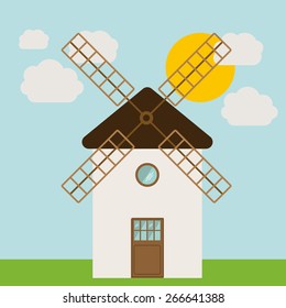 Landscape design over sky background, vector illustration