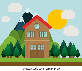 Landscape design over sky background, vector illustration