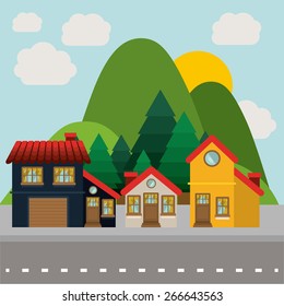 Landscape design over sky background, vector illustration